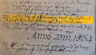 Marlowe's baptismal record in the St George's register