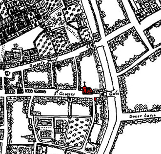 Detail from a 1640 hand-drawn map of Canterbury