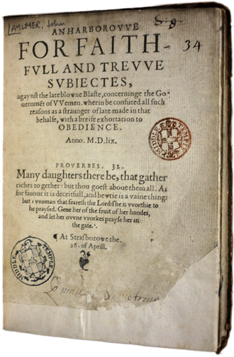 Title page of An Harborowe For Faithfull and Trewe Subiectes by John Aylmer (London, 1559)