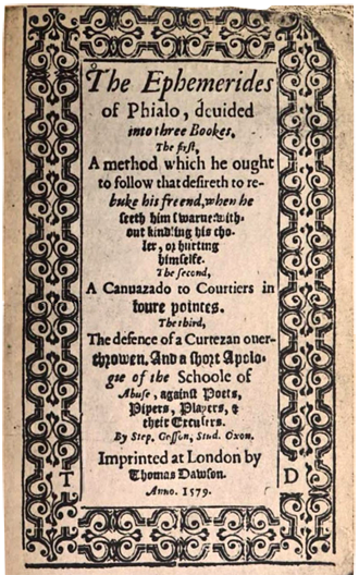 Title page of The Ephemerides of Phialo by Stephen Gosson (London, 1579)